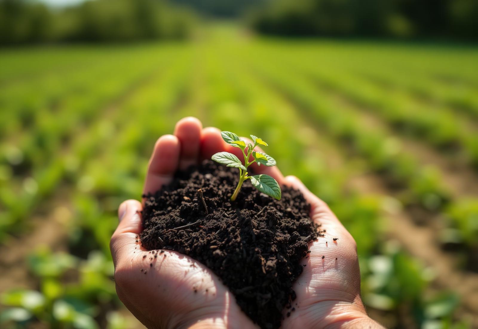 Young herb seedling emerging from Egyptian soil