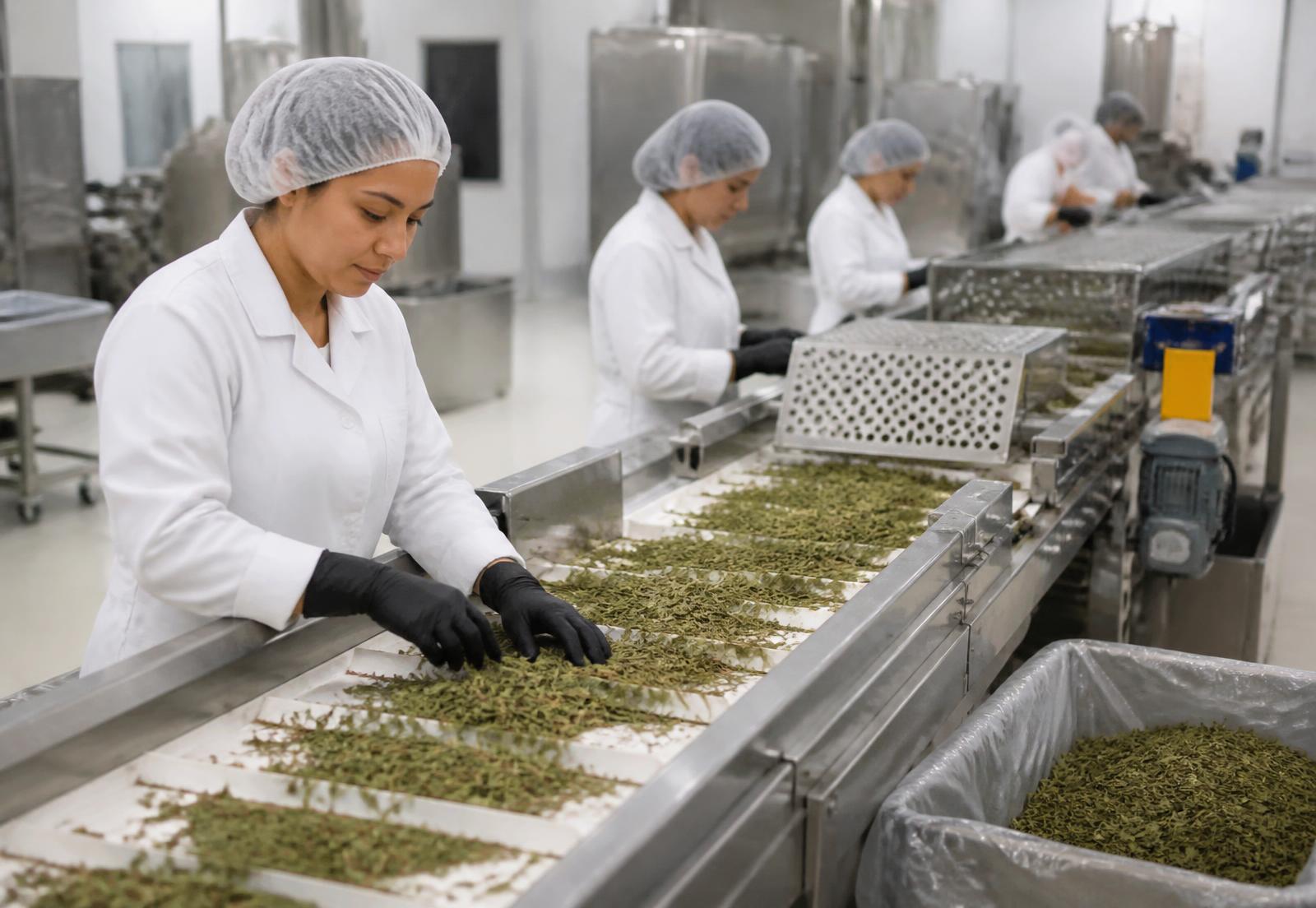 Sorting and grading line separating dried botanicals